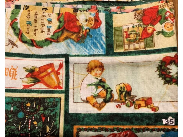 Nr 35. Kerst fat quarter - patchwork Christmas greetings. - Klik op de afbeelding om het venster te sluiten