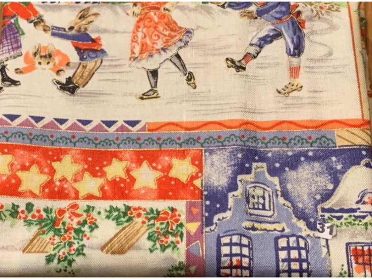 Nr 31. Kerst fat quarter - Huis, kerstboom, haas. - Klik op de afbeelding om het venster te sluiten